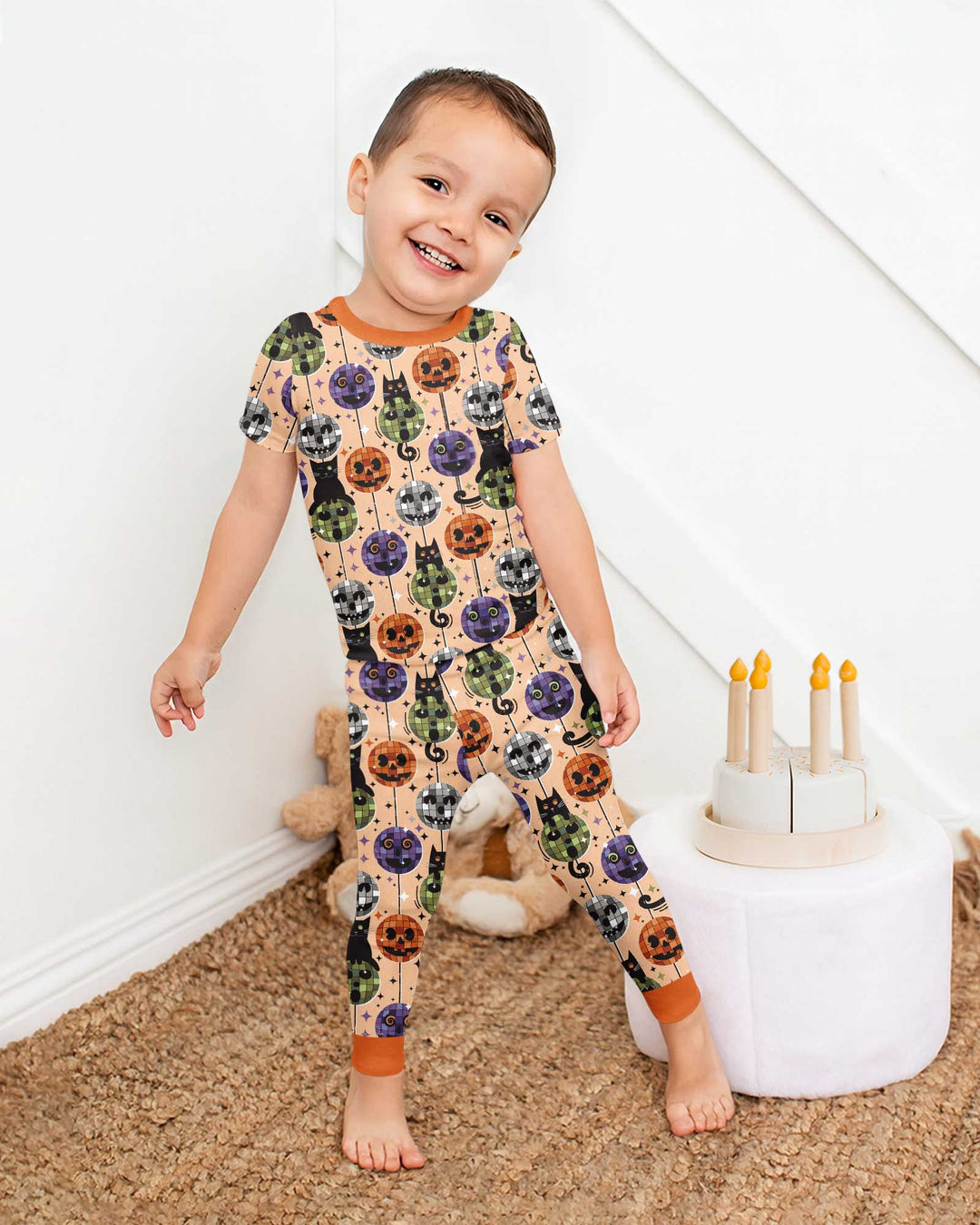 Groovy Halloween Disco Cat Bamboo Two Piece Short Sleeve Pajama Set