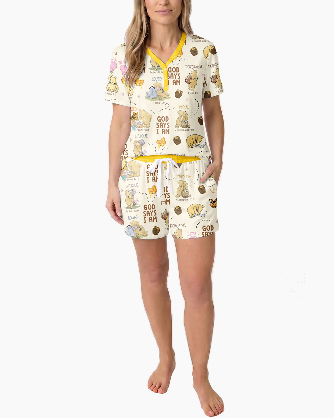 God Says I Am – Little Blessings Bamboo Women Short Sleeve Short Pajama Set