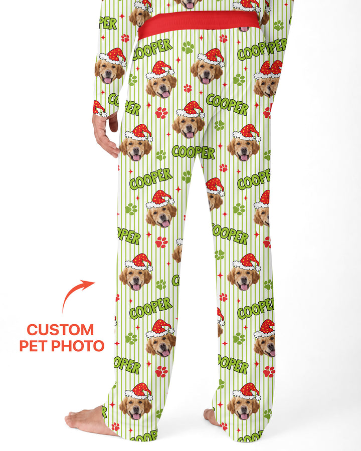 Personalized Pink Santa Dog Bamboo Men's Pajama Set