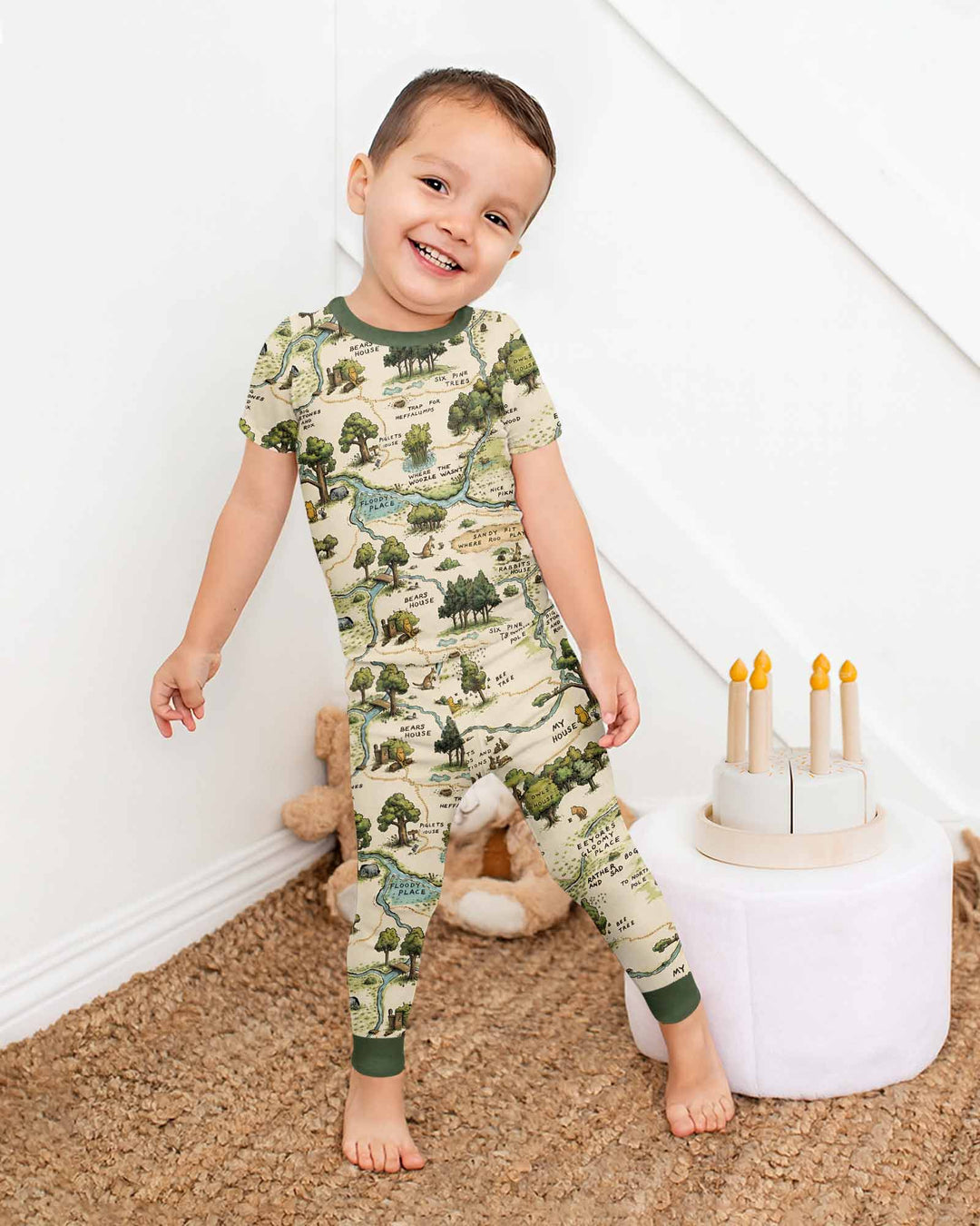 Classic Bear Maps Bamboo Two Piece Short Sleeve Pajama Set