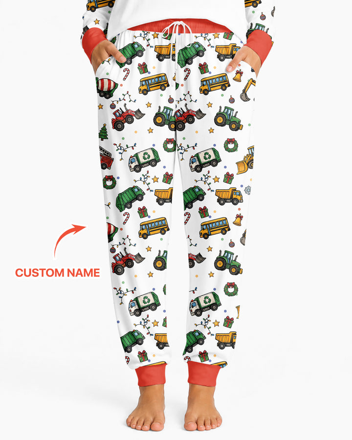 Custom Name Little Trucks Christmas Tree Bamboo Women Pajama Set