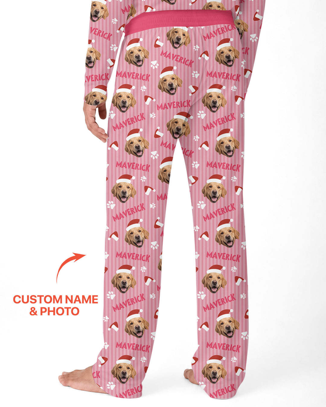 Custom Pet Photo Christmas Paws Stripe Bamboo Men's Pajama Set