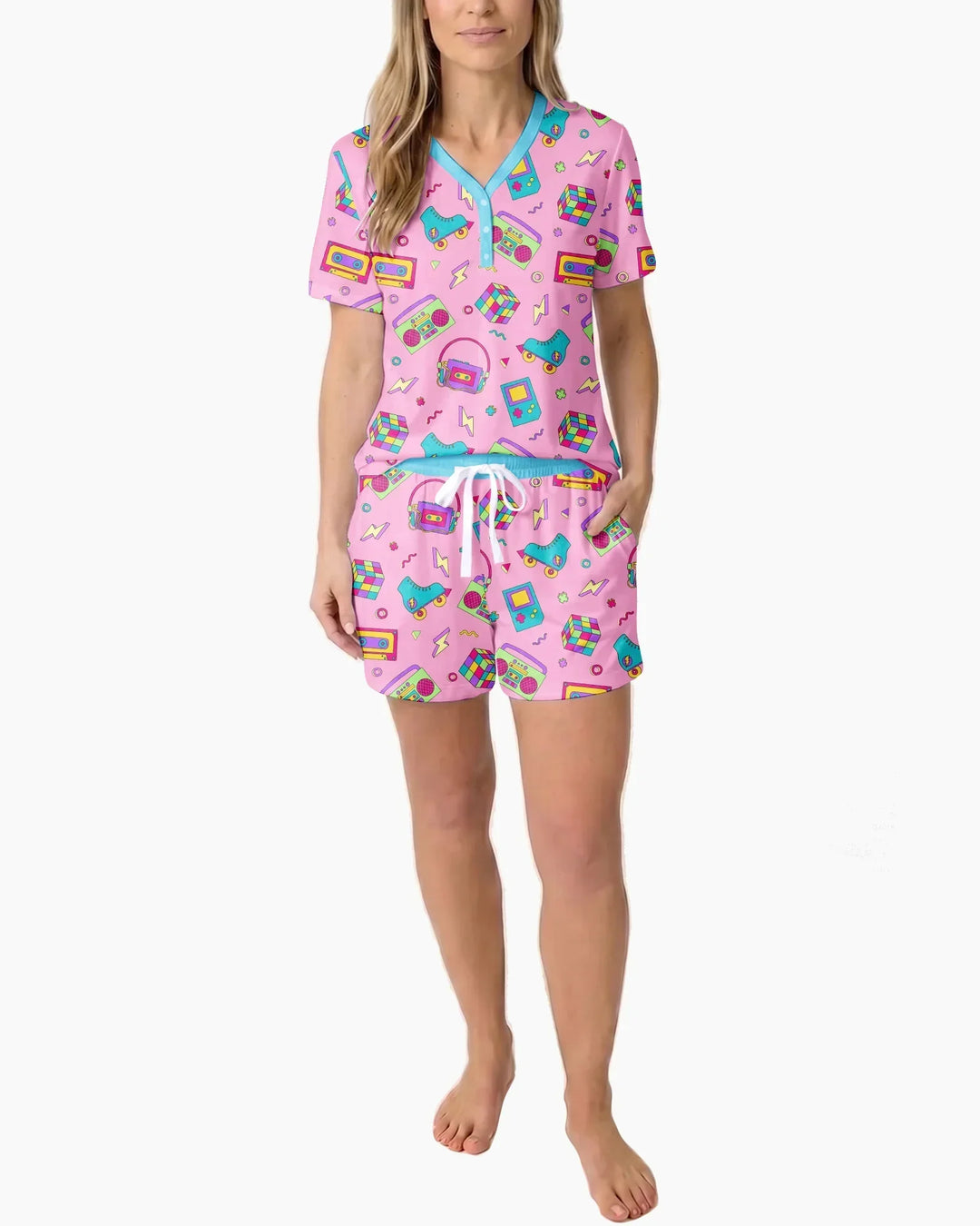 80s Retro Neon Bamboo Women Short Sleeve Short Pajama Set