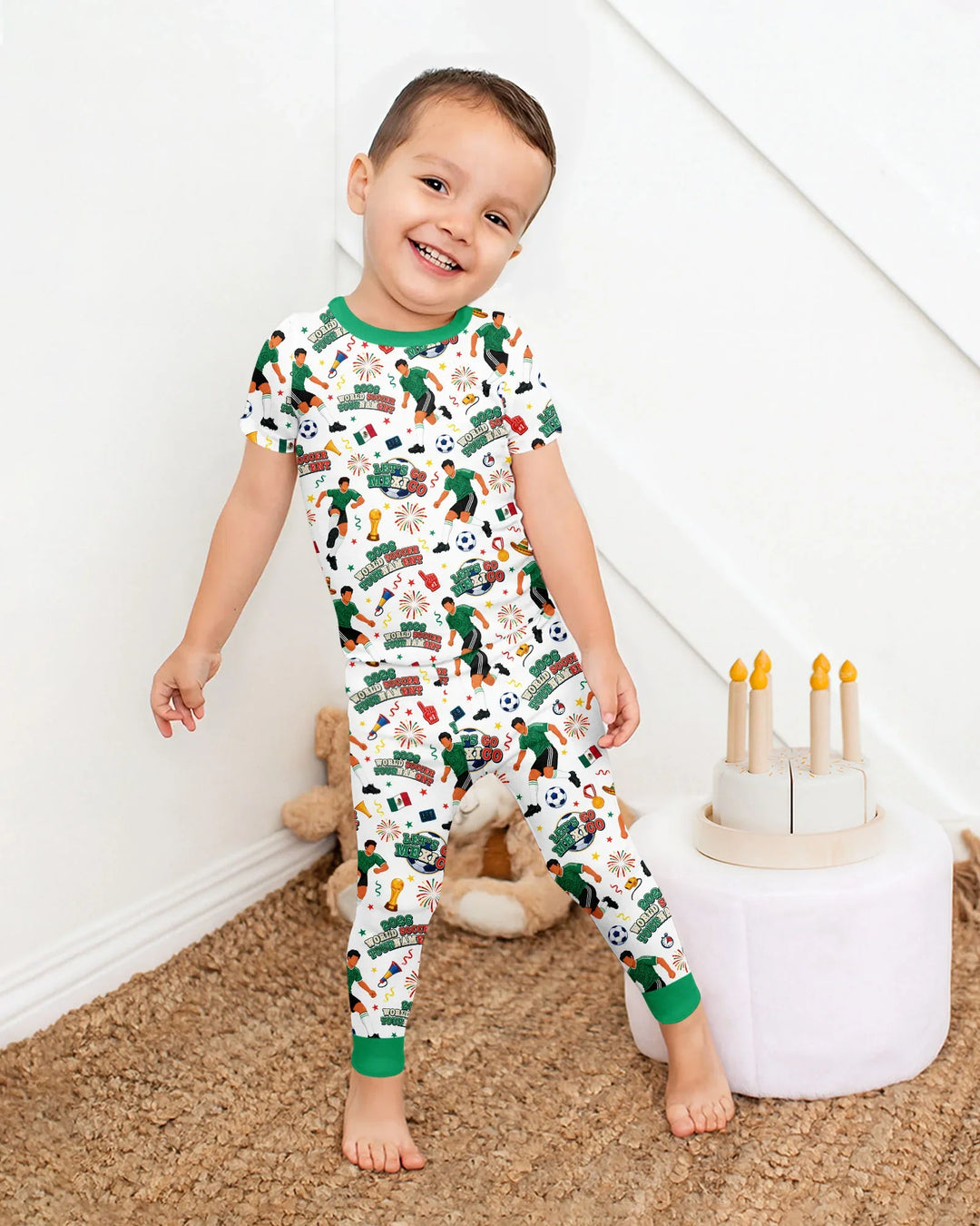 World Soccer Tournament Let's Go Mexico Family Matching Bamboo Two Piece Short Sleeve Pajama Set