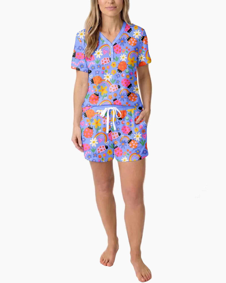 Lady Bugs Bamboo Women Short Sleeve Short Pajama Set