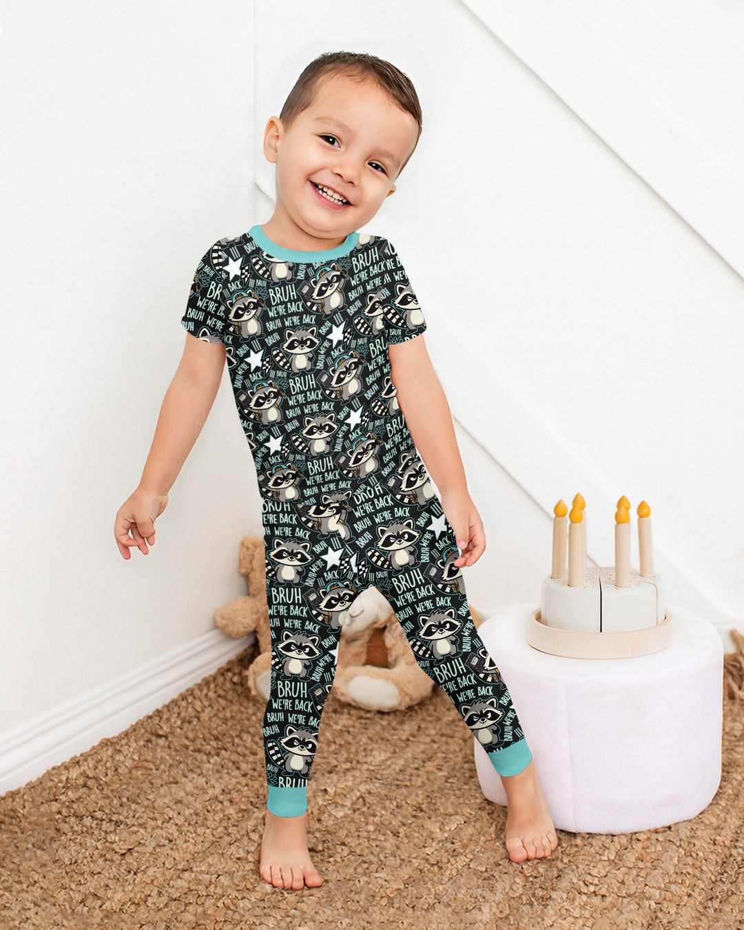 Bruh We're Back Raccoon Bamboo Two Piece Short Sleeve Pajama Set