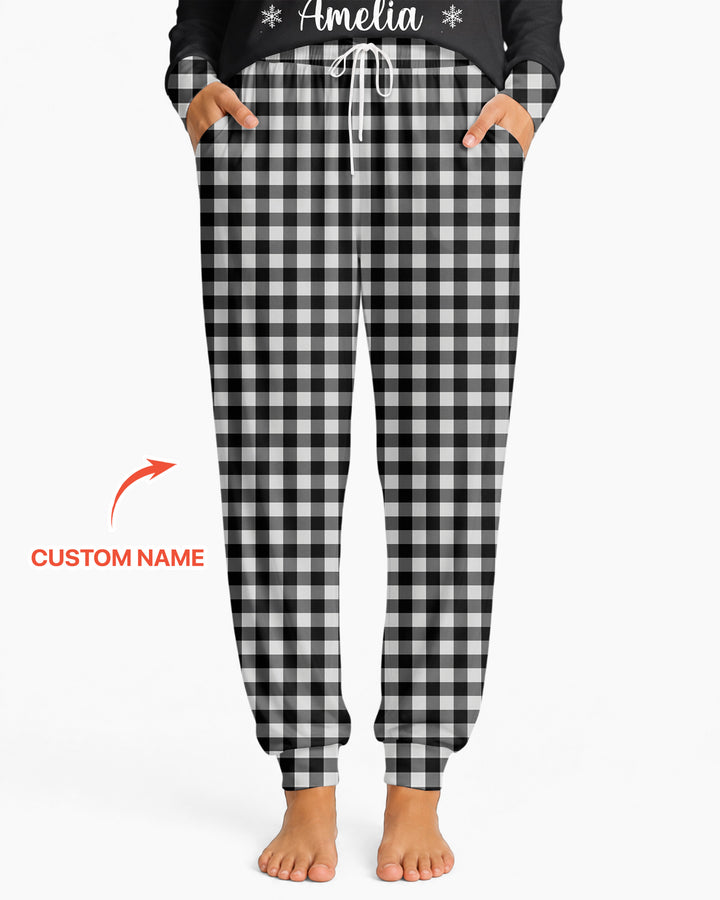 Custom Name Santa's Favorite Buffalo Plaid Bamboo Women Pajama Set
