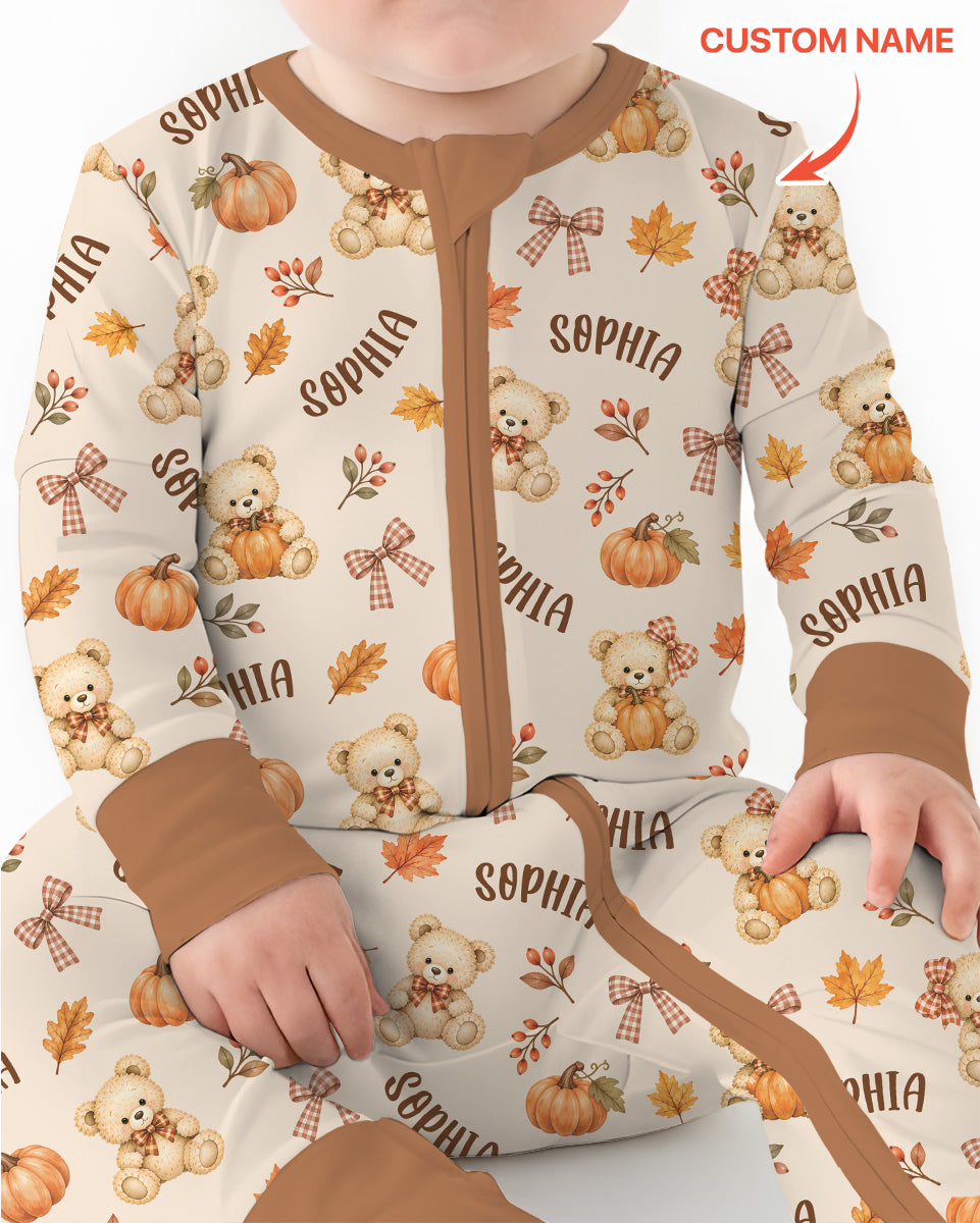 Fall Gingham Bow Teddy Bear Bamboo Convertible Zippy