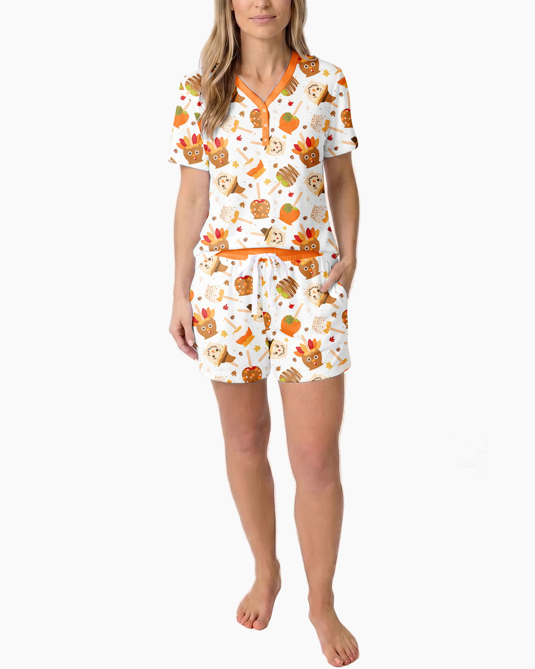 Fall Caramel Apple Family Matching Bamboo Women Short Sleeve Short Pajama Set