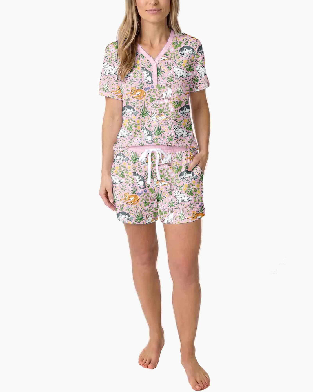 Kitten Garden Family Matching Bamboo Women Short Sleeve Short Pajama Set
