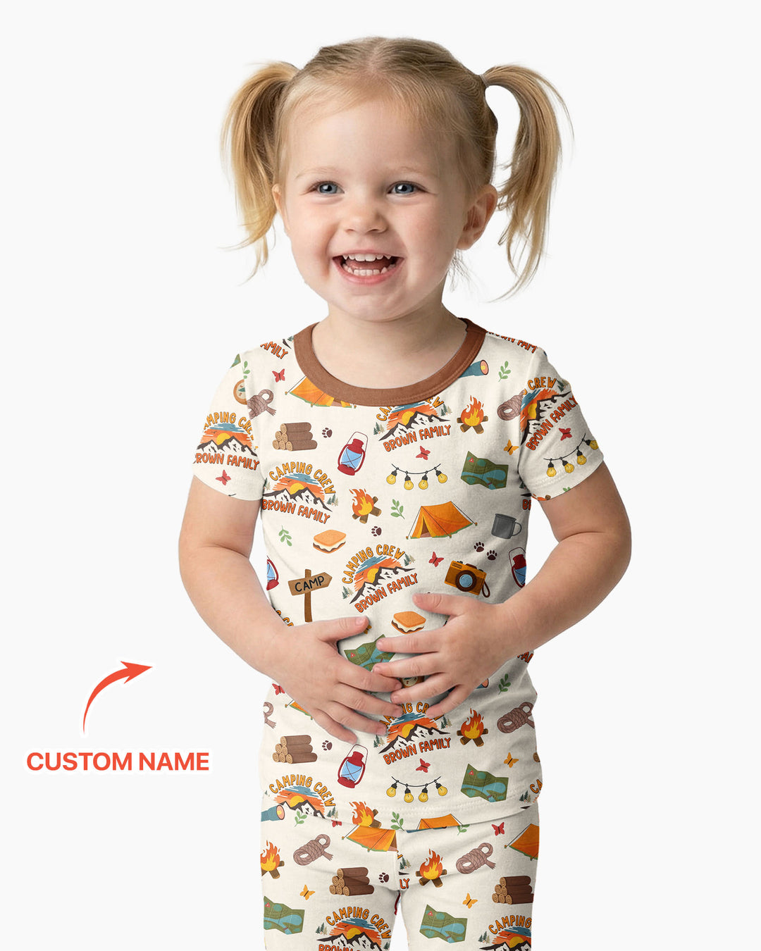 Custom Name Camping Crew Family Matching Bamboo Two Piece Short Sleeve Pajama Set