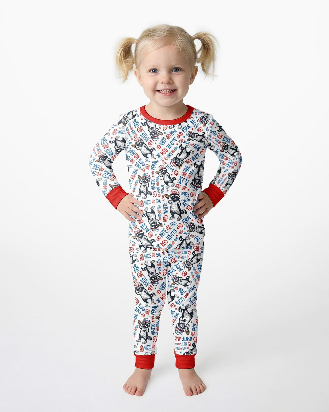 Red White and Feral Bamboo Two Piece Long Sleeve Pajama Set