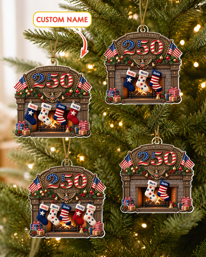 USA 250th Anniversary Fireplace 1-Side Photo Acrylic Ornament