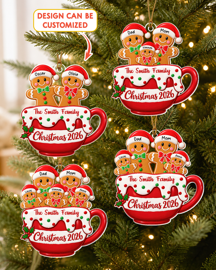 Personalized Christmas Gingerbread Family Acrylic Ornament