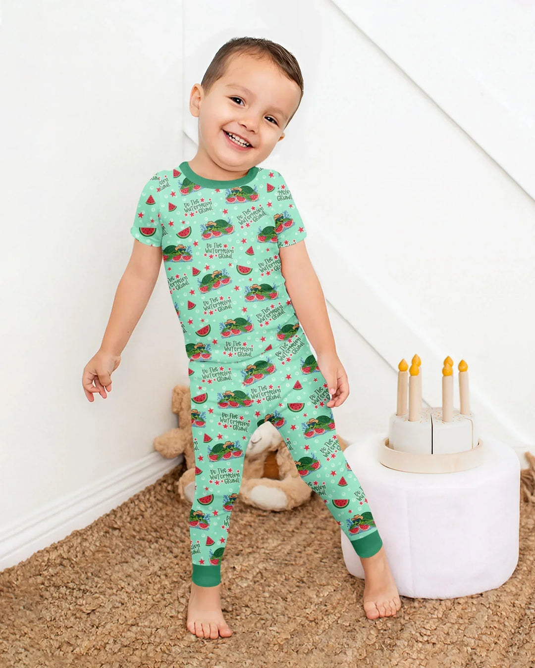 Watermelon Turtle Family Matching Bamboo Two Piece Short Sleeve Pajama Set