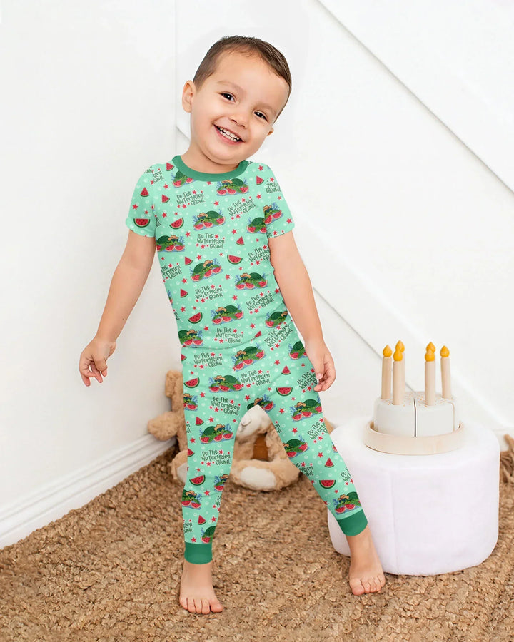 Watermelon Turtle Family Matching Bamboo Two Piece Short Sleeve Pajama Set