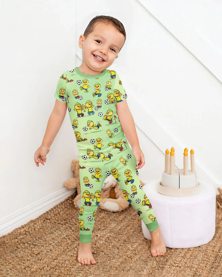 Brasil Soccer Fan Family Matching Bamboo Two Piece Short Sleeve Pajama Set