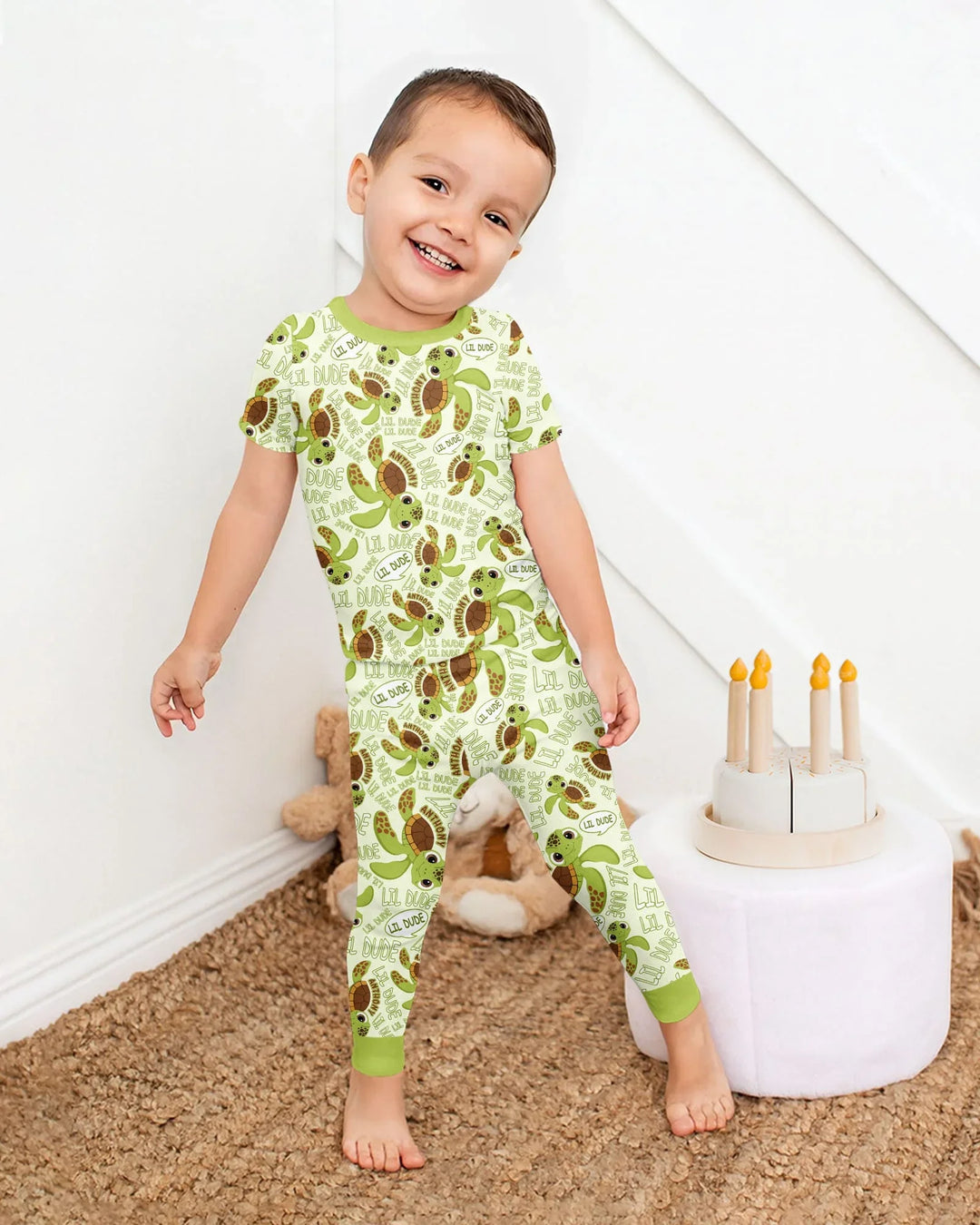 Custom Name Version Father and Son Turtle Bamboo Two Piece Short Sleeve Pajama Set
