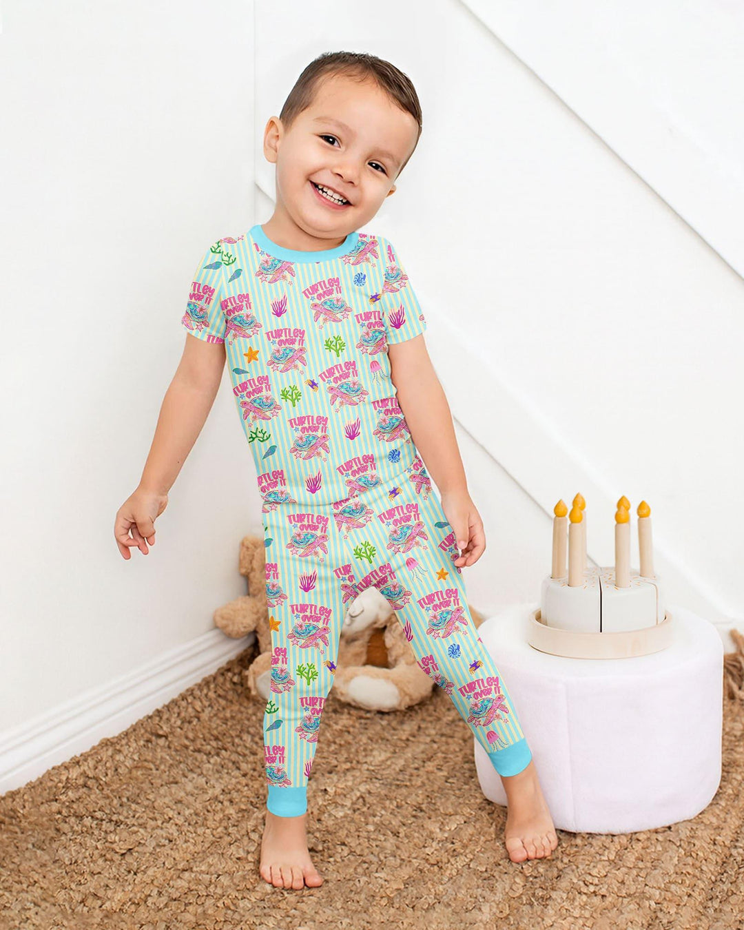 Turtley Over It Family Matching Bamboo Two Piece Short Sleeve Pajama Set