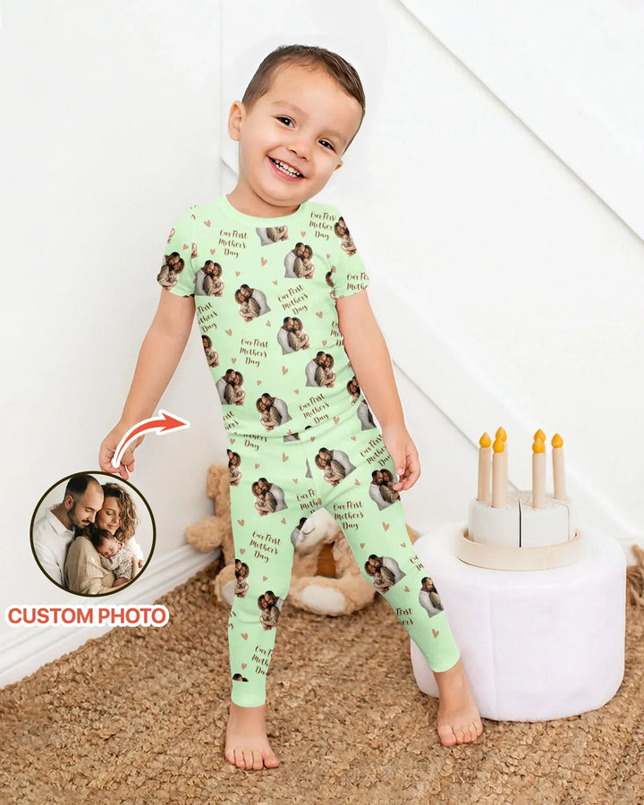 Custom Photo Our First as Parents Bamboo Two Piece Short Sleeve Pajama Set