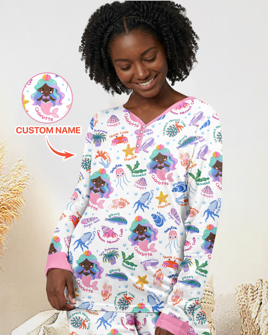 Personalized Cute Mermaid Bamboo Women Pajama Set