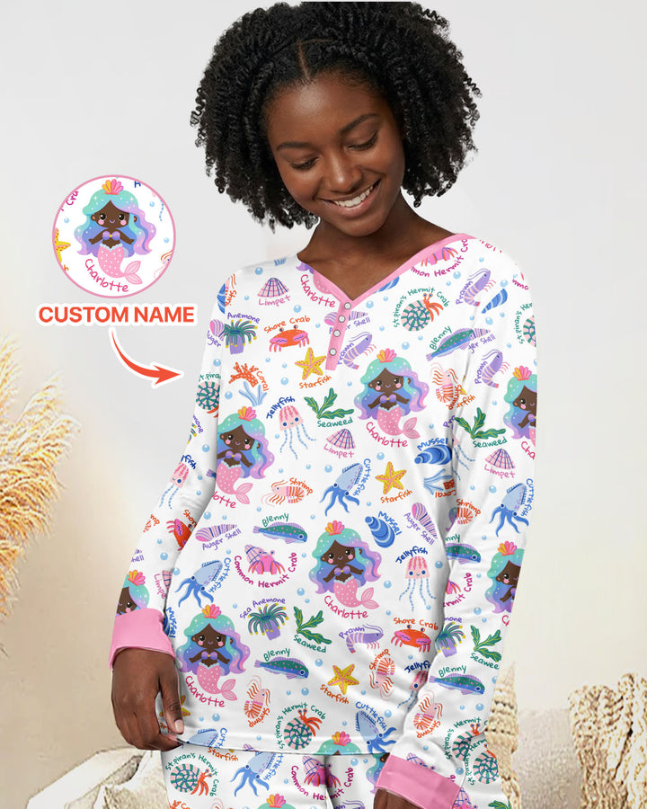 Personalized Cute Mermaid Bamboo Women Pajama Set