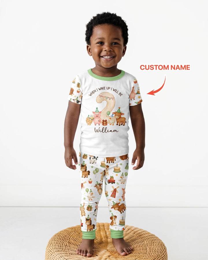 Personalized Farm Animals When I Wake Up I Will Be Birthday Bamboo Two Piece Short Sleeve Pajama Set