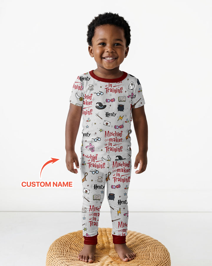 Custom Name Mischief Maker In Training Bamboo Two Piece Short Sleeve Pajama Set