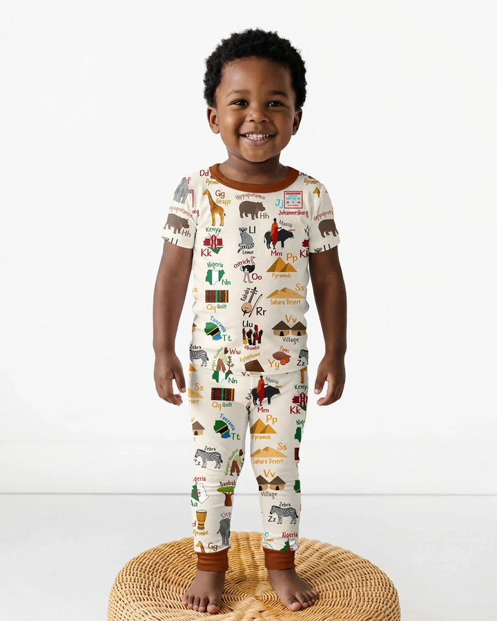 Explore Africa Geography Alphabet Bamboo Two Piece Short Sleeve Pajama Set
