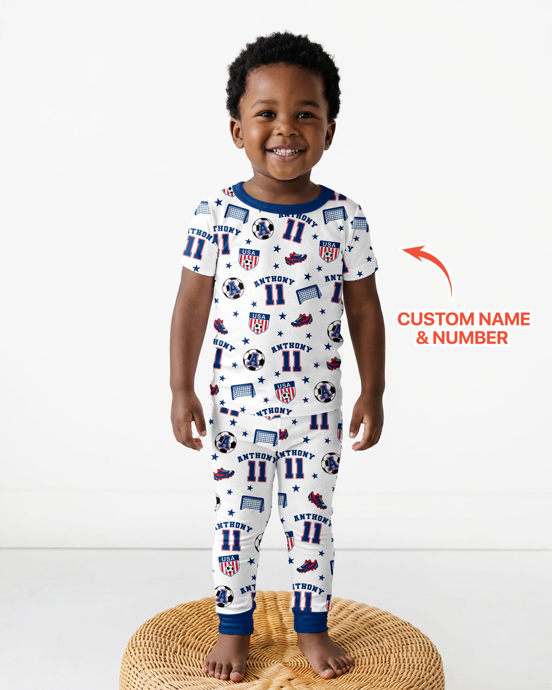 Custom Name Soccer Time Bamboo Two Piece Short Sleeve Pajama Set