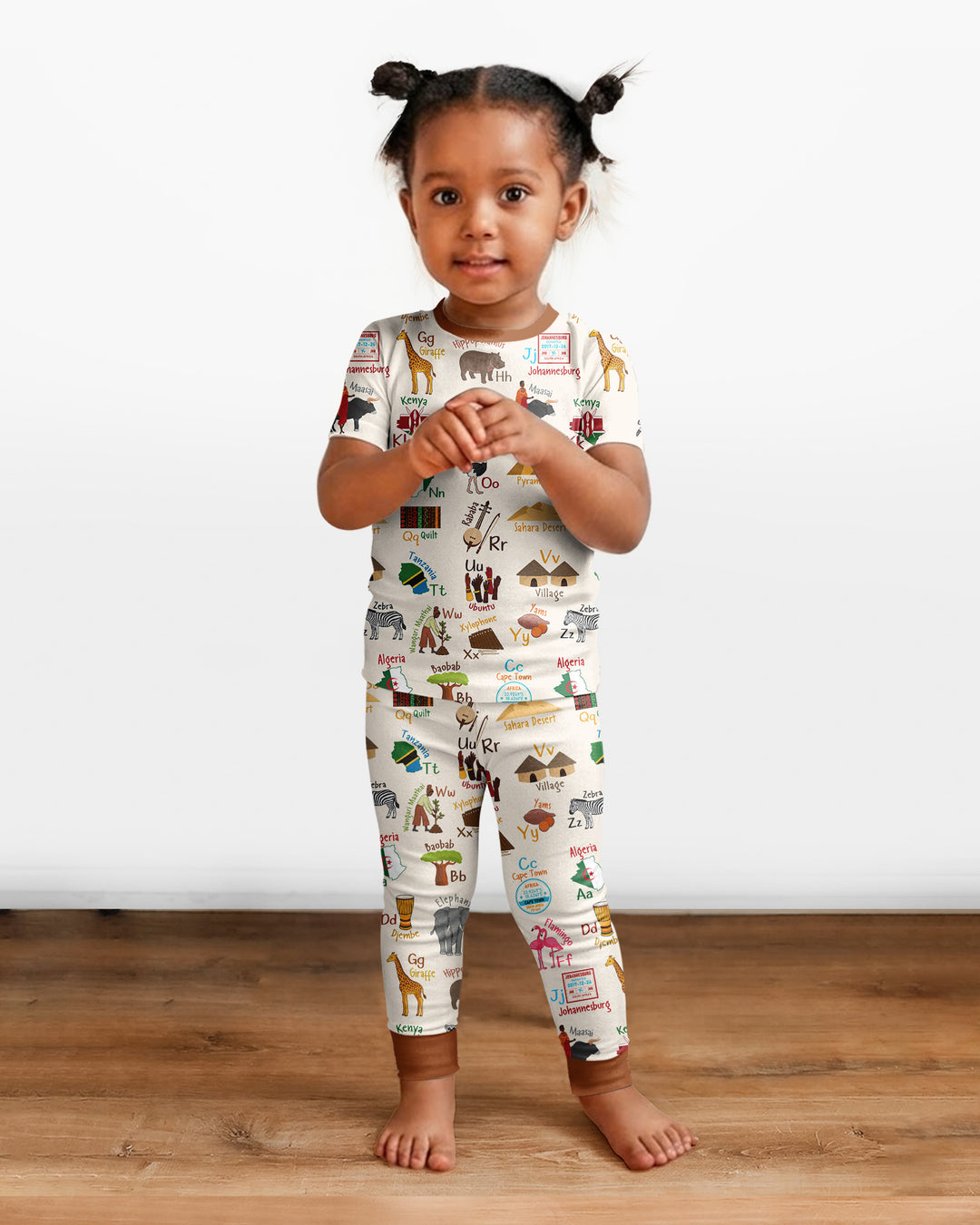 Explore Africa Geography Alphabet Bamboo Two Piece Short Sleeve Pajama Set