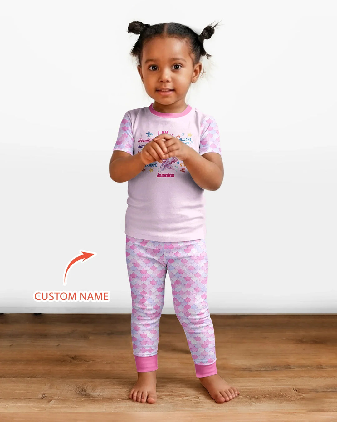 Custom Name Black Mermaid I Am Beautiful Bamboo Two Piece Short Sleeve Pajama Set