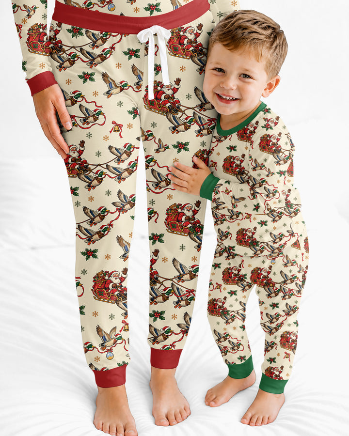 Santa Sleigh with Mallard Ducks Bamboo Women Pajama Set