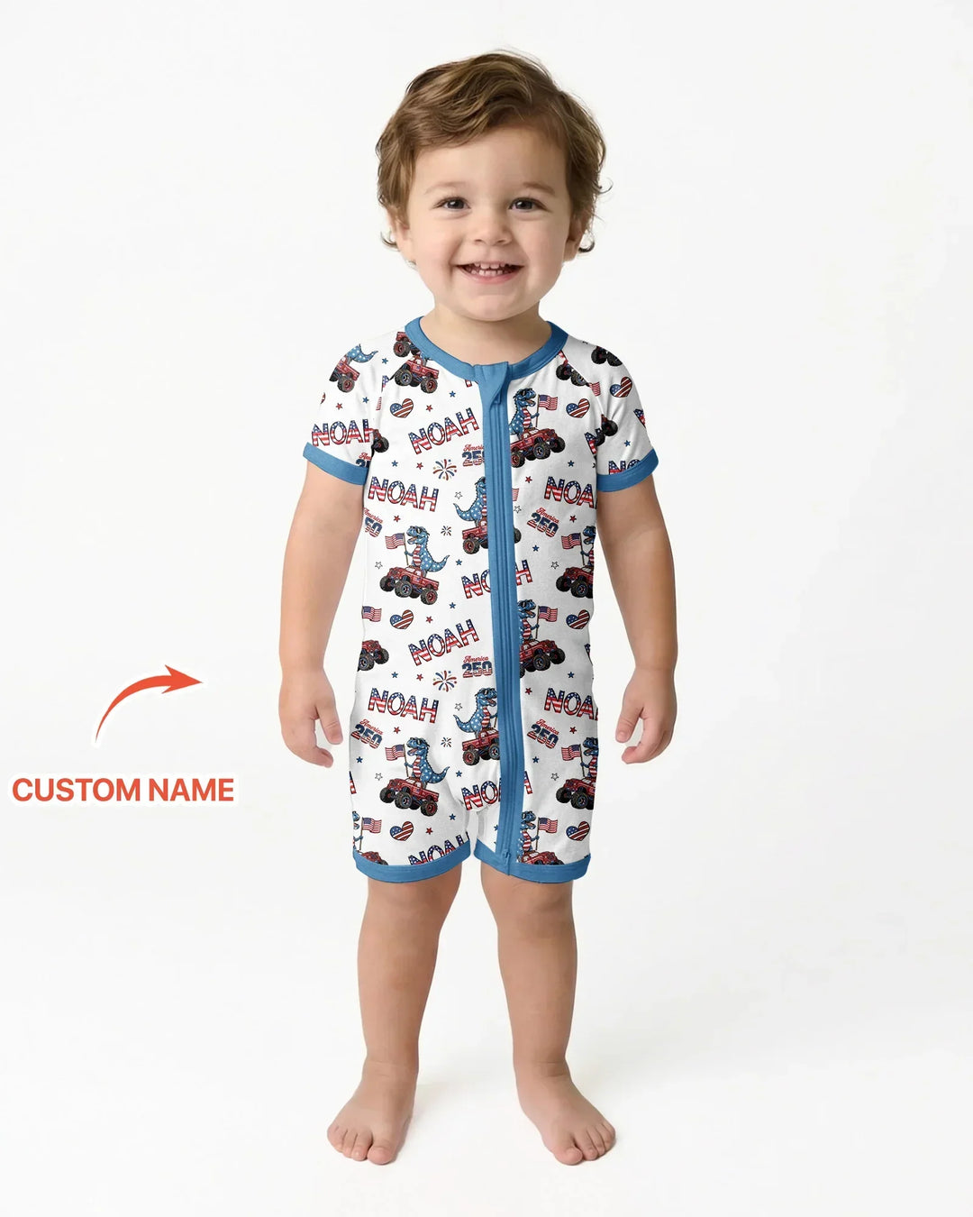 Custom Name American Flag Dinosaur Bamboo Shorty Zippy