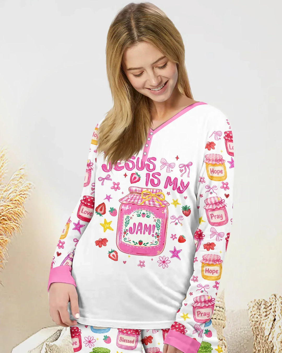 Preppy Summer Jesus Is My Jam Bamboo Women Pajama Set