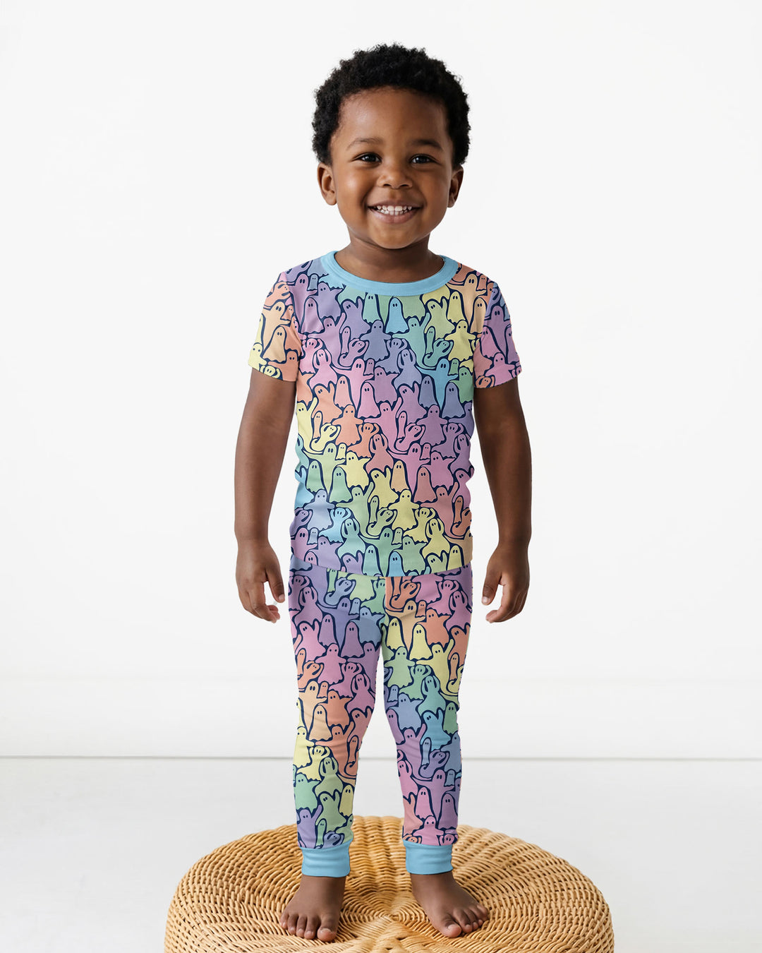 Pastel Rainbow Ghost Halloween Bamboo Two Piece Short Sleeve Pajama Set