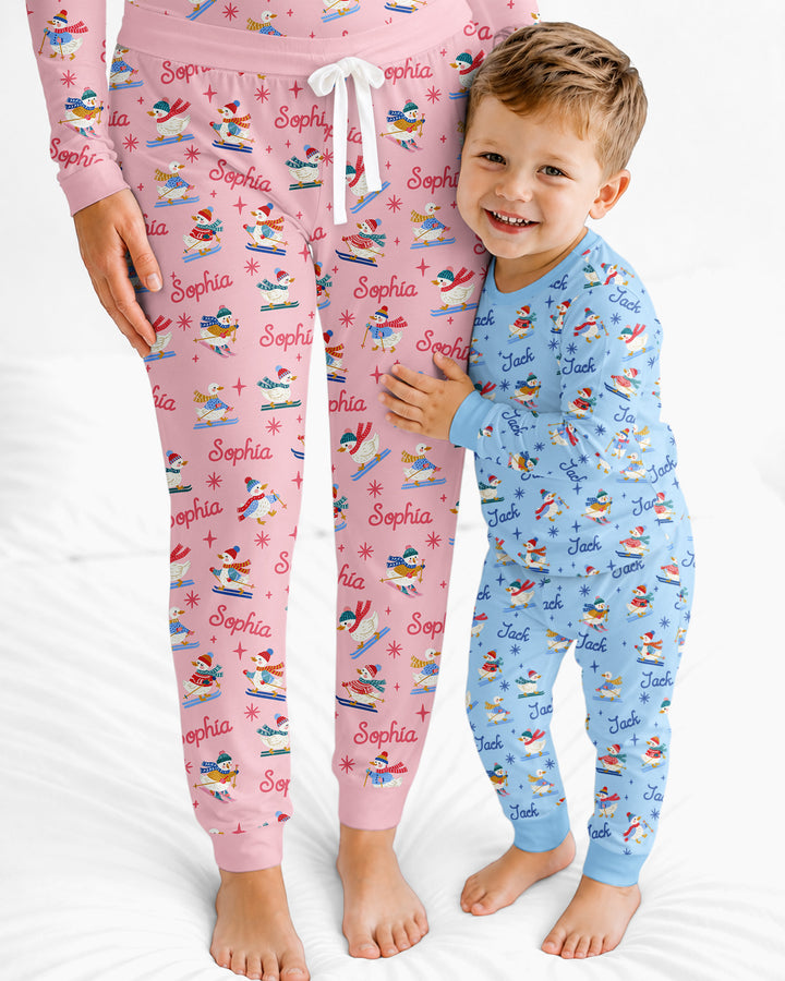Custom Name Skiing Goose Bamboo Women Pajama Set