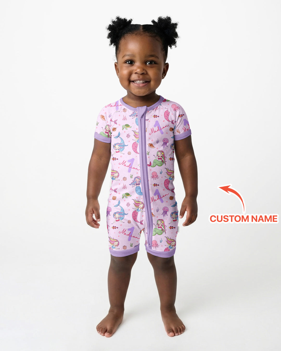 Custom Name Birthday Mermaid Bamboo Shorty Zippy