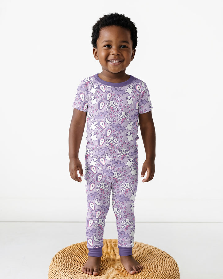 Cute Ghost Halloween Pastel Purple Spooky Bamboo Two Piece Short Sleeve Pajama Set