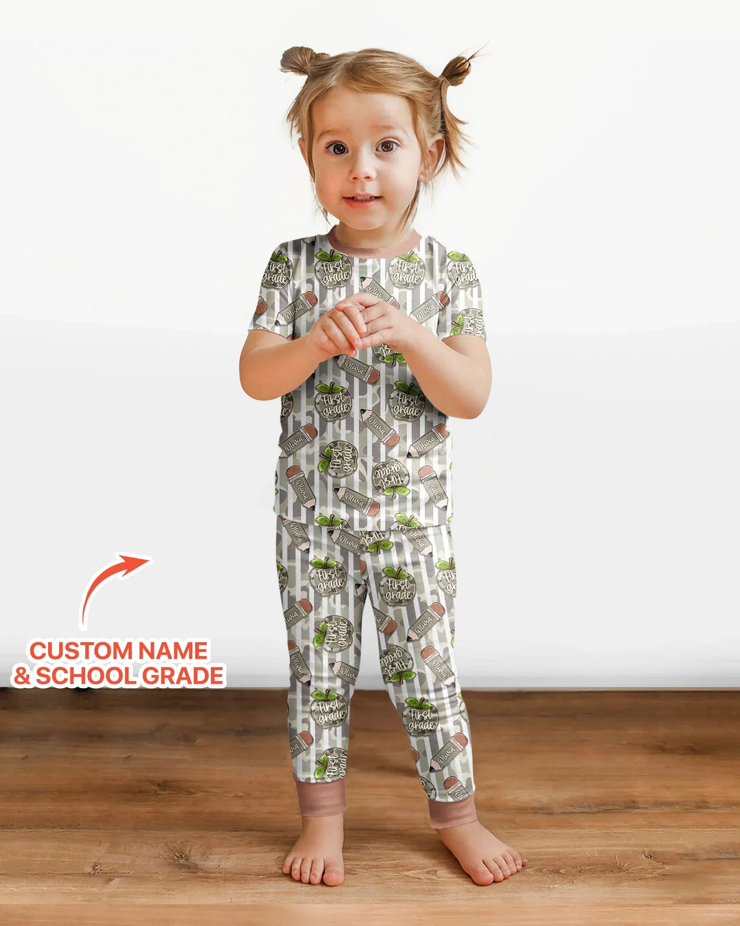Custom Name Camo Apple Days Bamboo Two Piece Short Sleeve Pajama Set