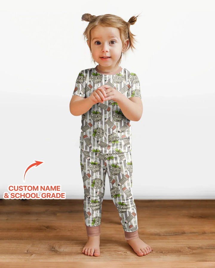 Custom Name Camo Apple Days Bamboo Two Piece Short Sleeve Pajama Set