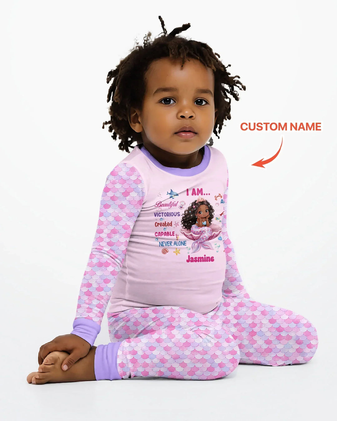 Custom Name Black Mermaid I Am Beautiful Bamboo Two Piece Long Sleeve Pajama Set