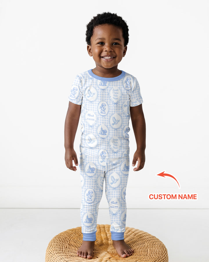 Custom Name Baptism Straight Outta Holy Water Bamboo Two Piece Short Sleeve Pajama Set