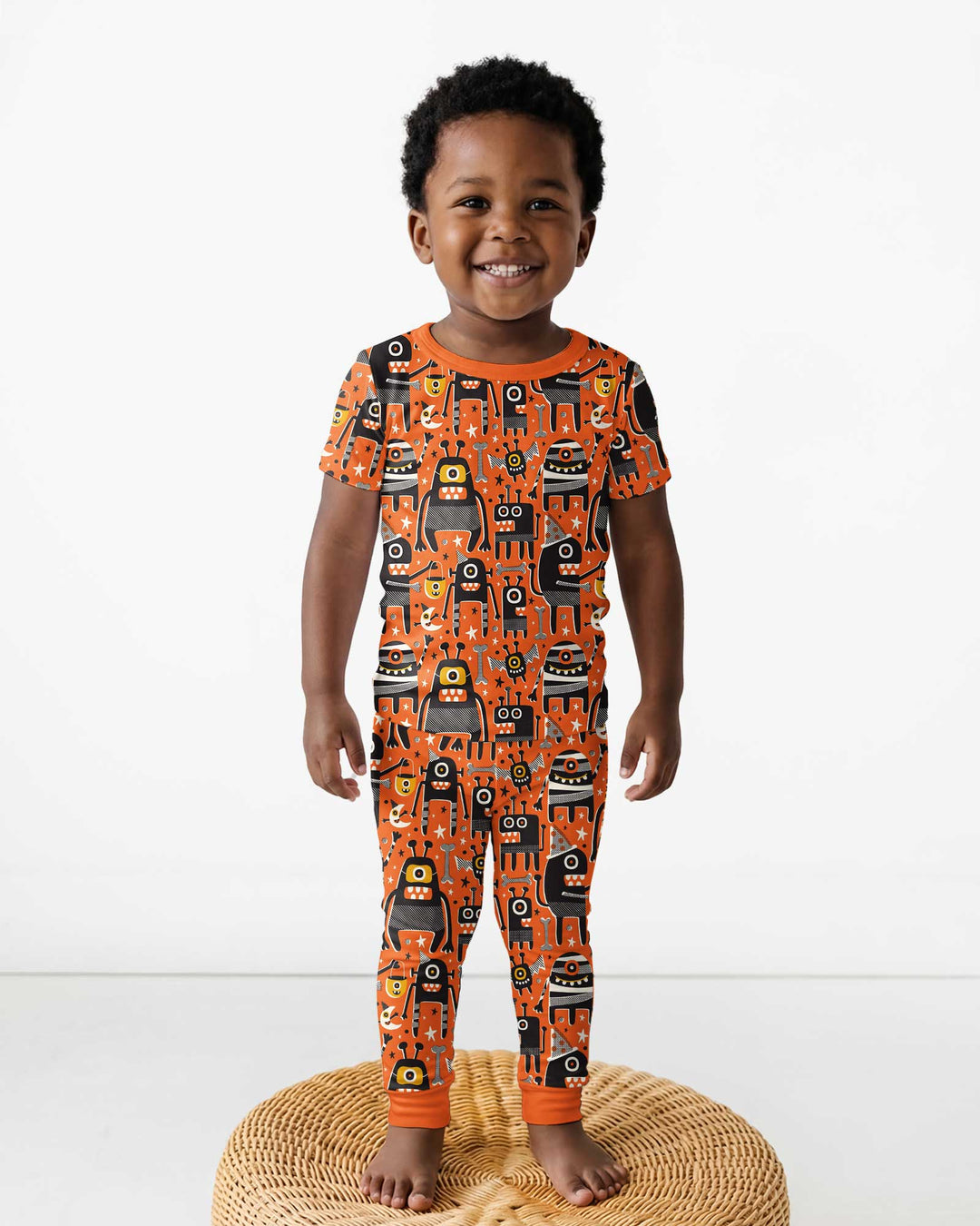 Mid Century Halloween Monster Toss Bamboo Two Piece Short Sleeve Pajama Set