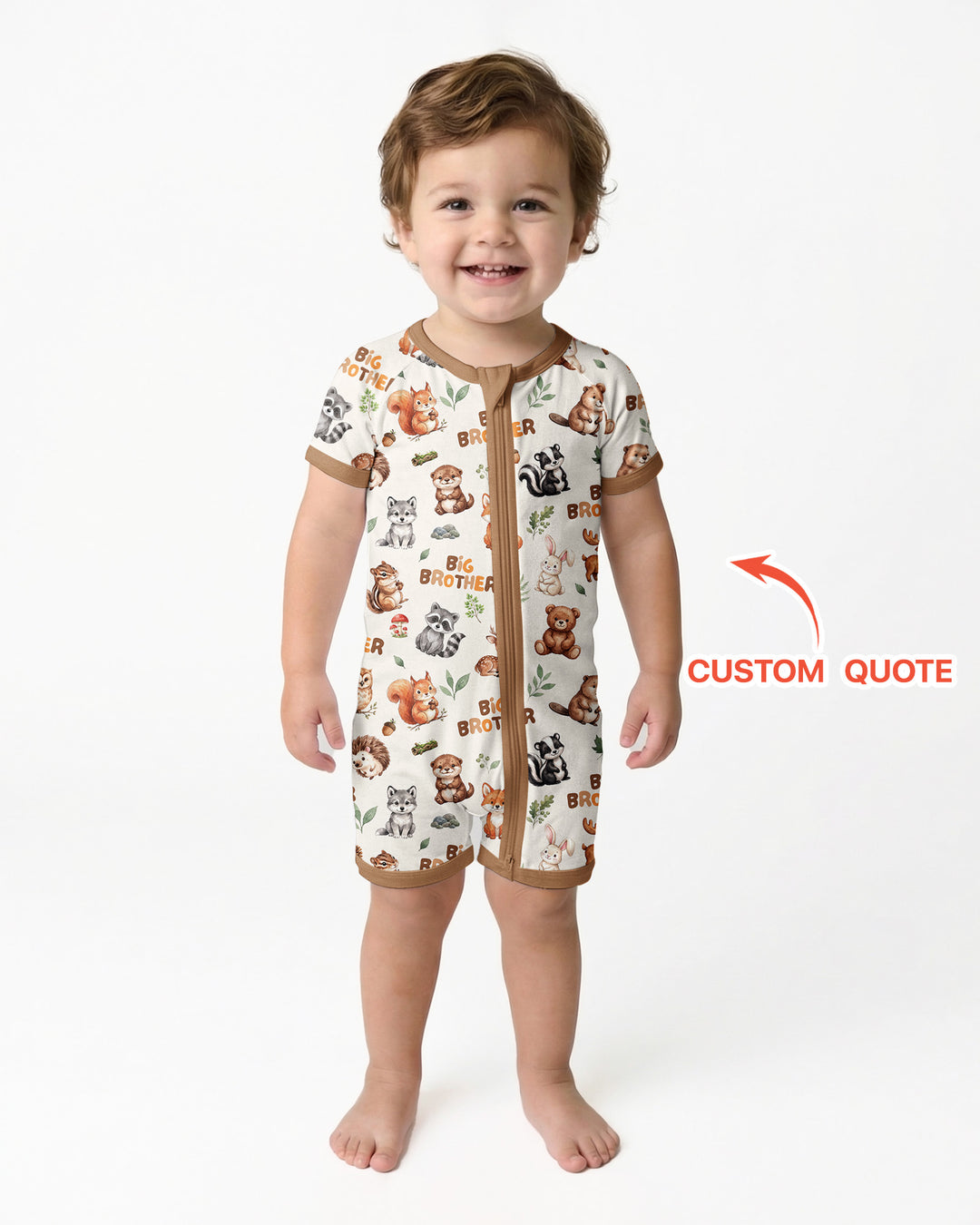 Custom Quote Woodland Animal Matching Sibling Bamboo Shorty Zippy