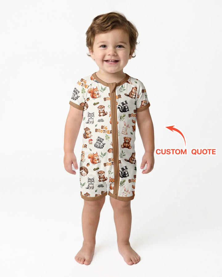 Custom Quote Woodland Animal Matching Sibling Bamboo Shorty Zippy