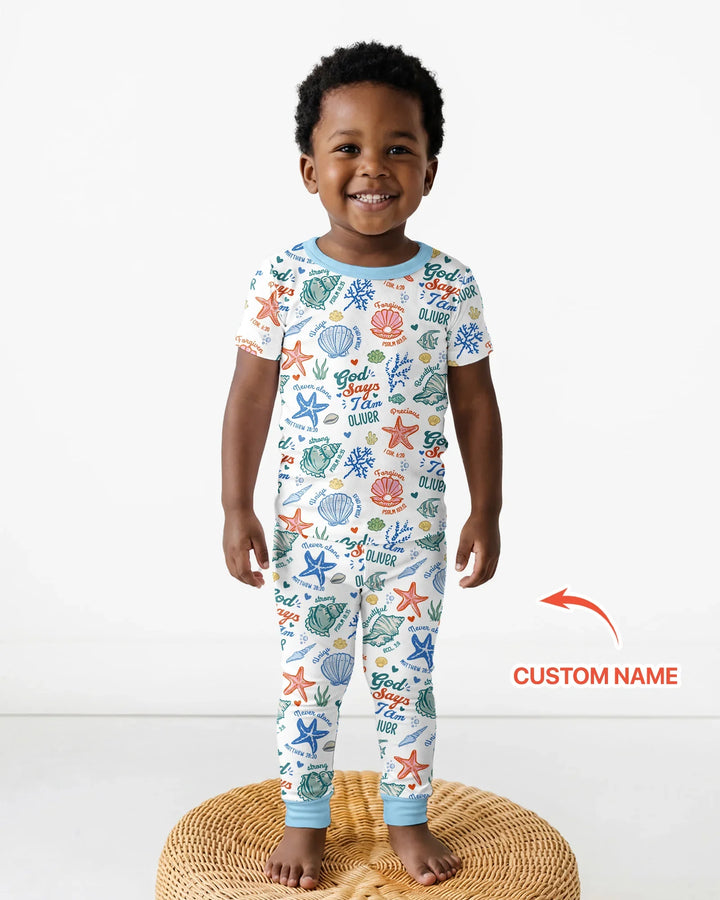 Coastal God Says I Am Custom Name Bamboo Two Piece Short Sleeve Pajama Set
