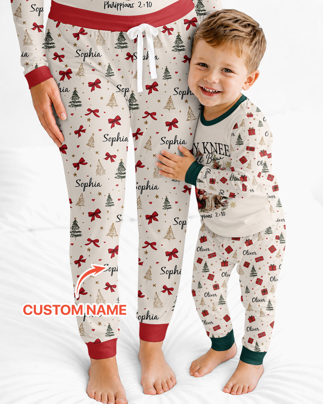 Every Knee Shall Bow Custom Name Mommy And Me Matching Bamboo Women Pajama Set