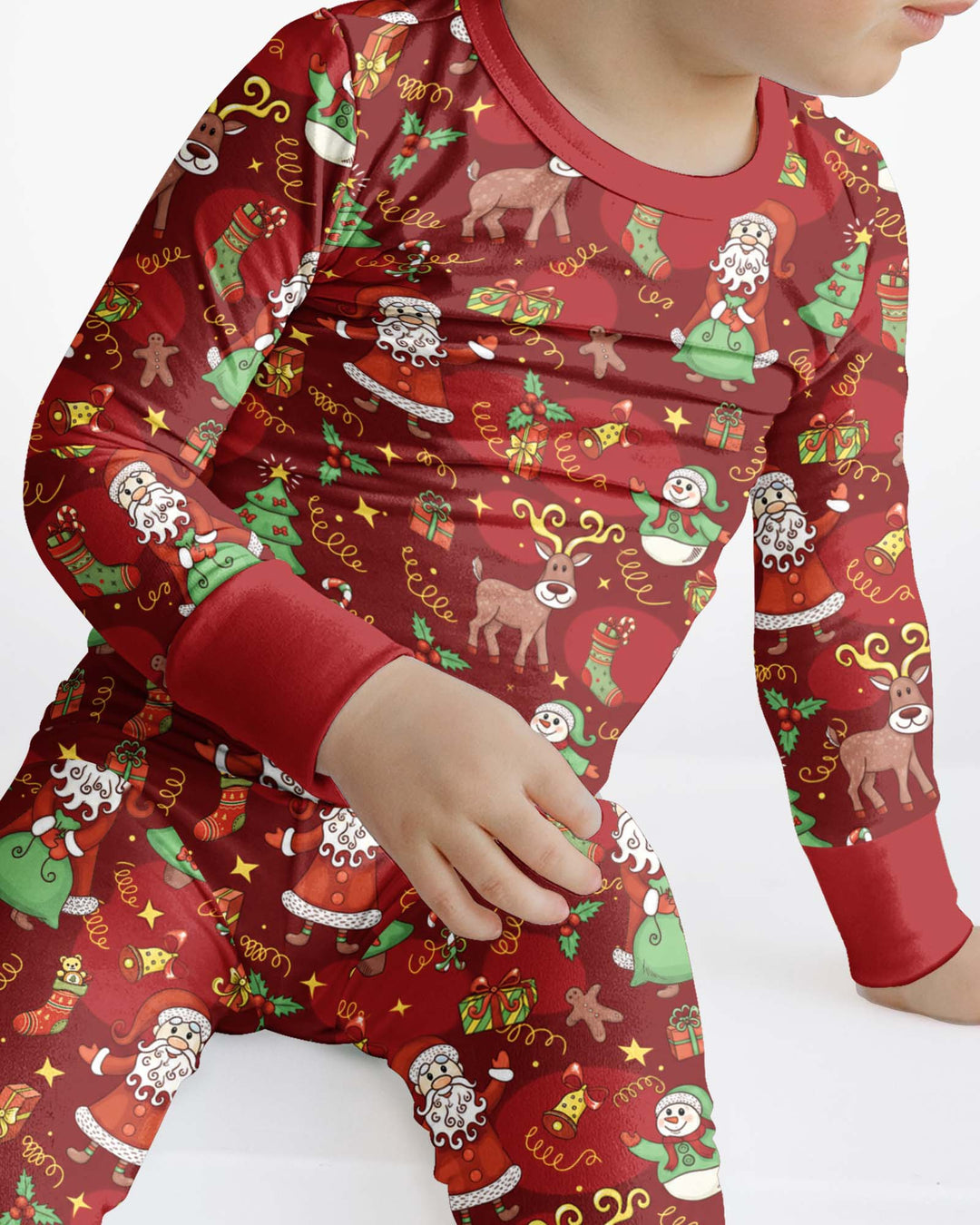 Santa Reindeer Snowflakes Bamboo Two Piece Long Sleeve Pajama Set