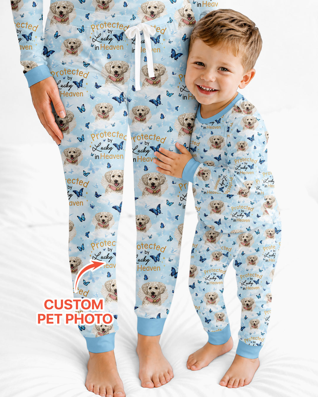 Custom Pet Photo Protected By Heaven Family Bamboo Women Pajama Set